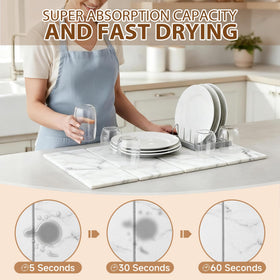 GianAbor collapsible stone mat neatly stores away after drying dishes.