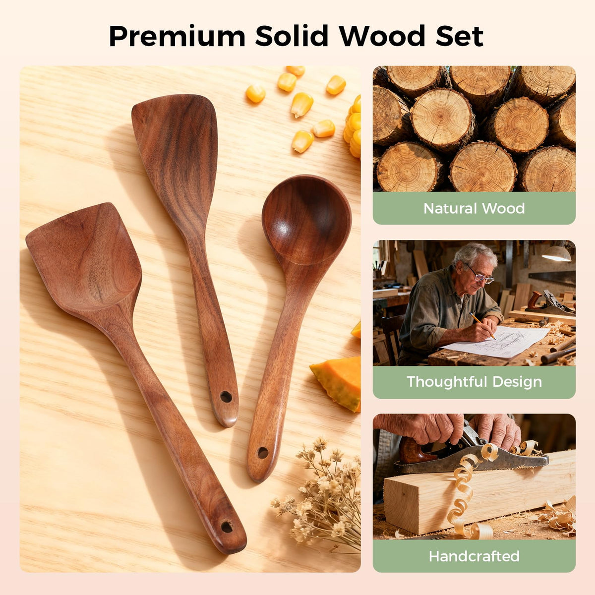 GianAbor gifting-ready teak utensil set elegant kitchen gift idea