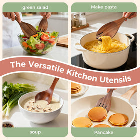GianAbor wooden spatulas and spoons set demonstrates nonstick-friendly design