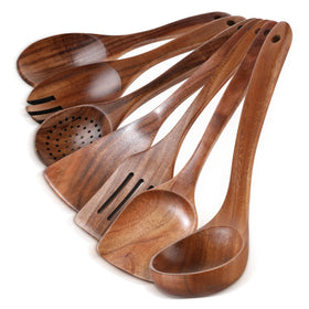 GianAbor 7-piece wooden spoons set for versatile cooking and stirring