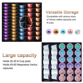 Gianotter crystal glass pod holder capacity illustration showing 40 large or 60 small pods