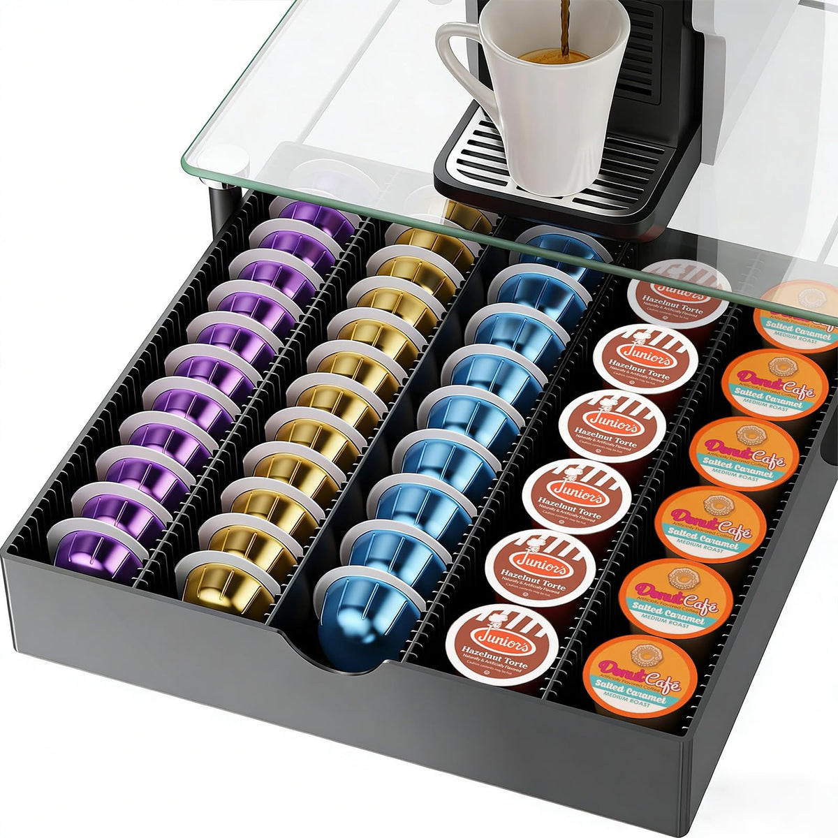 Gianotter crystal glass Vertuo pod drawer front view for sleek organization