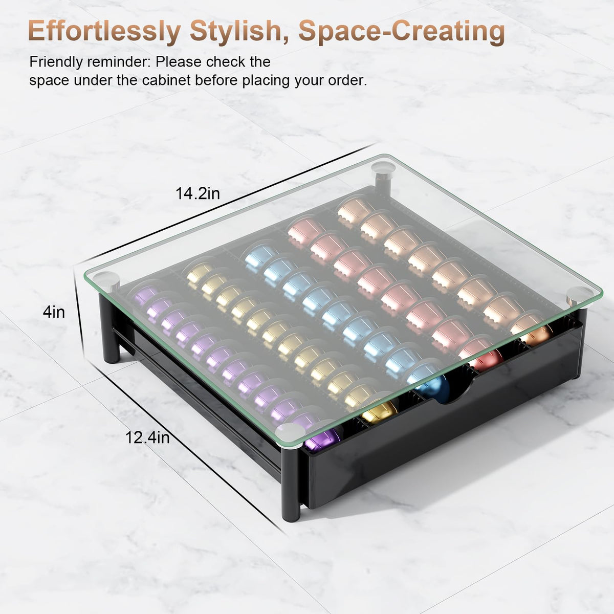 Gianotter crystal glass organizer on kitchen counter for coffee station
