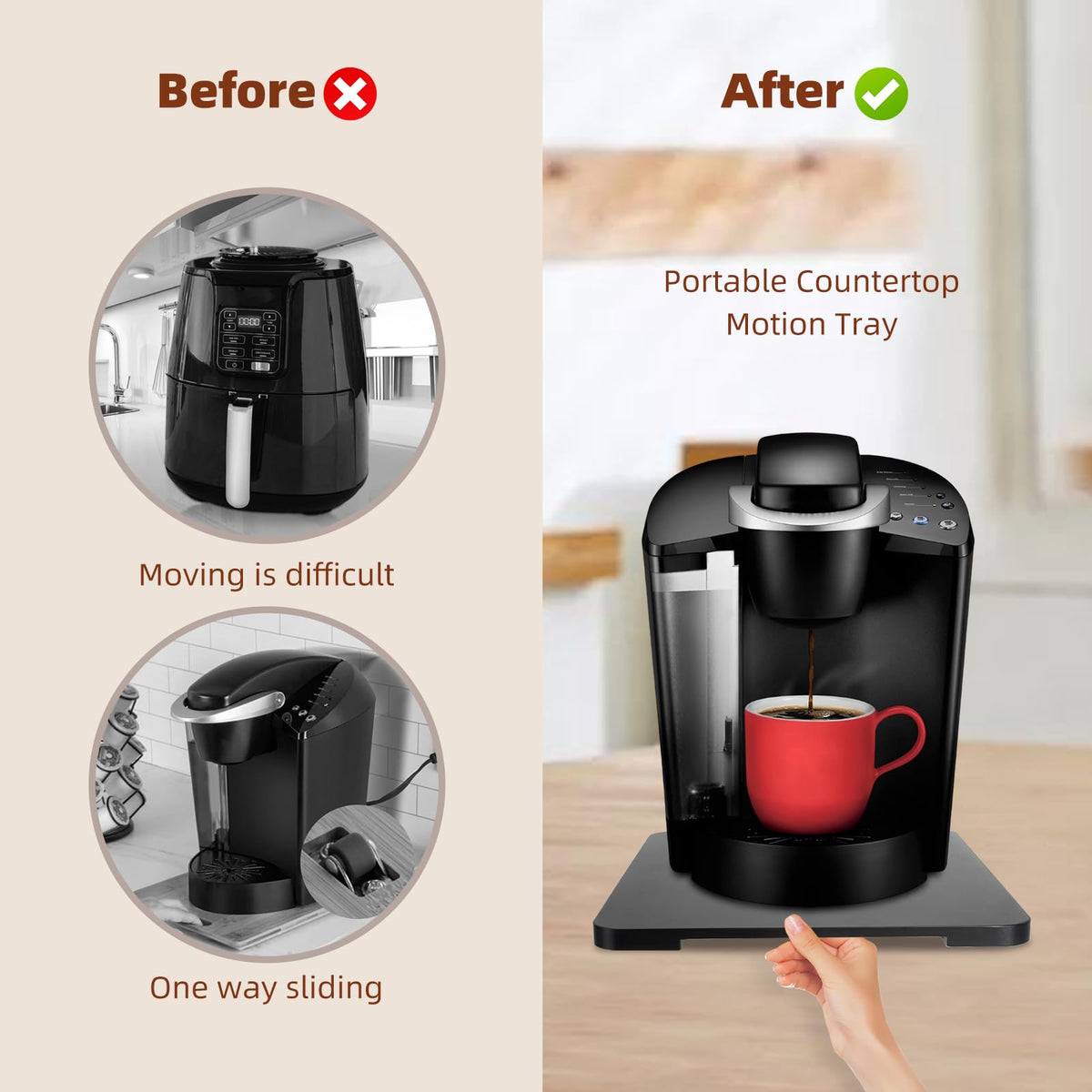 GIASSVIO coffee-maker slider tray 11.6×13.9 inches keeps appliances reachable.