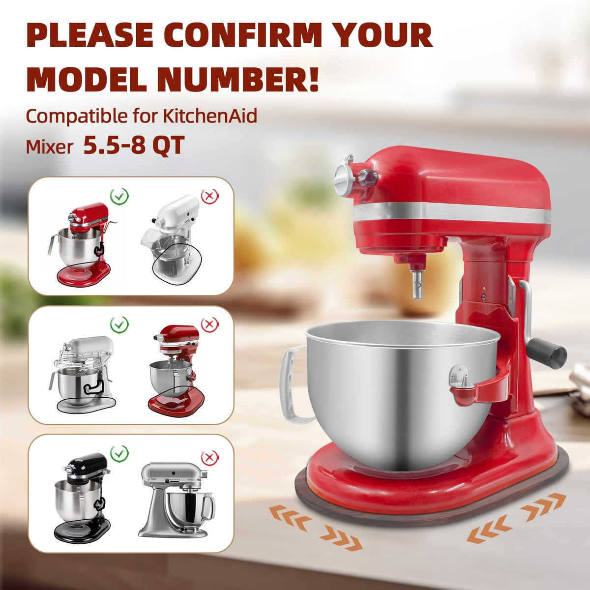 GIASSVIO tilt-head compatibility slider supports 5.5–8 qt KitchenAid mixers.