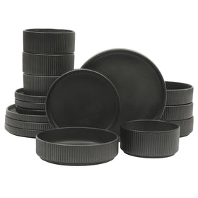 Gibson Elite Deerfield 16-piece set dinner plates with matte black glaze for elegant serving