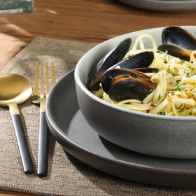 Gibson Elite Pasco 8-inch dessert plates with durable stoneware surface for stylish meals.