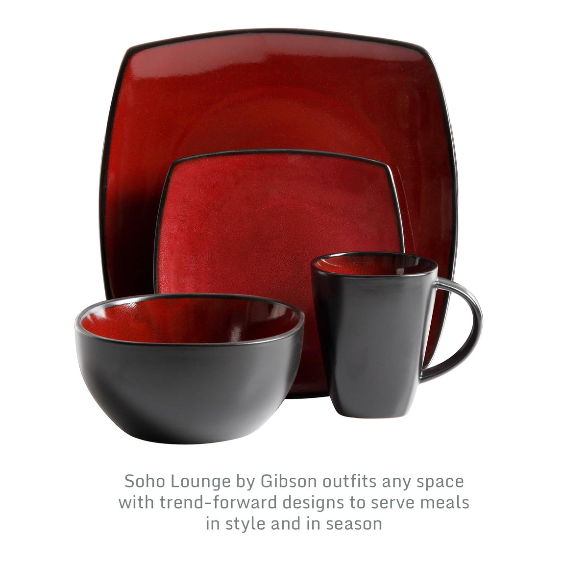 Gibson Elite Soho Lounge square bowls in durable stoneware for everyday soups and salads.
