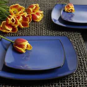 Gibson Elite Soho Lounge square dishware on table demonstrating a chic, coordinated setup