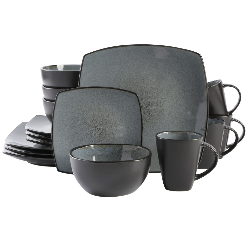 Gibson Elite Soho Lounge square dinner plates with Eclipse glaze; ideal for everyday meals.