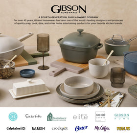 Gibson Elite Soho Lounge mugs and bowls shown as dishwasher-safe for quick cleanup.