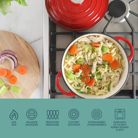 Gibson Home Addlestone cast iron provides even heat for searing and simmering.