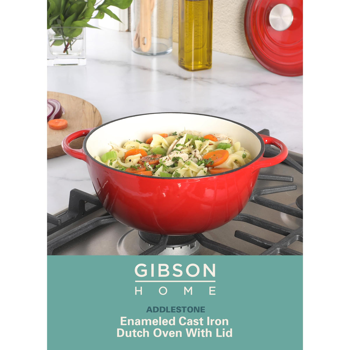 Gibson Home Addlestone Dutch oven dual handles for secure lifting from oven to table.