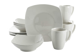 Gibson Home Amelia Court dinner plate: white square porcelain, durable daily use