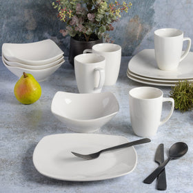 Gibson Home Amelia Court square design: classic white dinnerware for versatile occasions