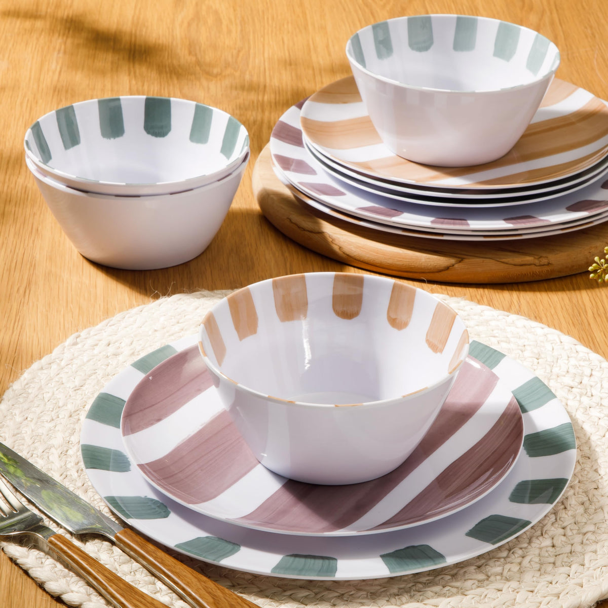 Gibson Home Cottage Stripes dessert plates add colorful, chip-resistant style to desserts and sides.