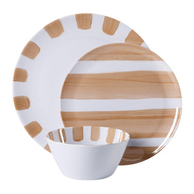 Gibson Home Cottage Stripes dishwasher-safe plates simplify cleanup after meals.