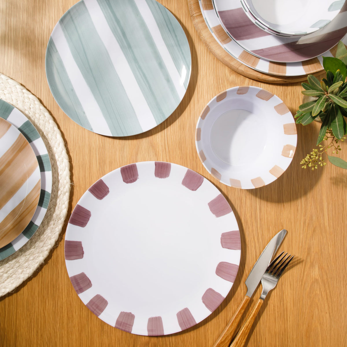 Gibson Home Cottage Stripes entertaining setup for casual gatherings.