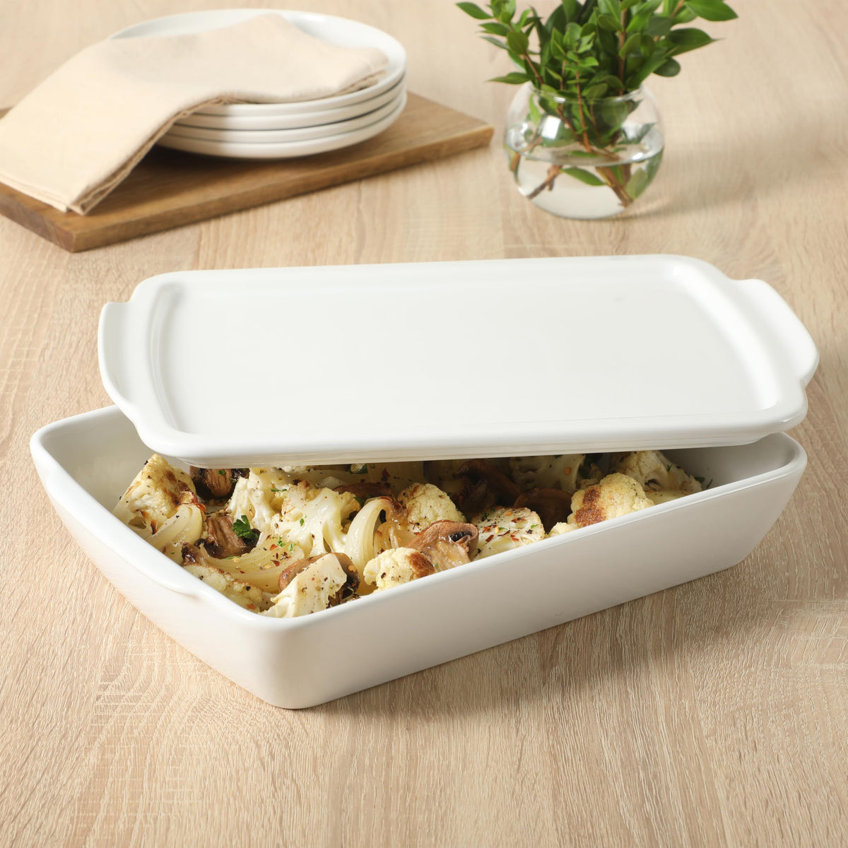 Gibson Home Gracious Dining rectangular lid and dish for elegant serving