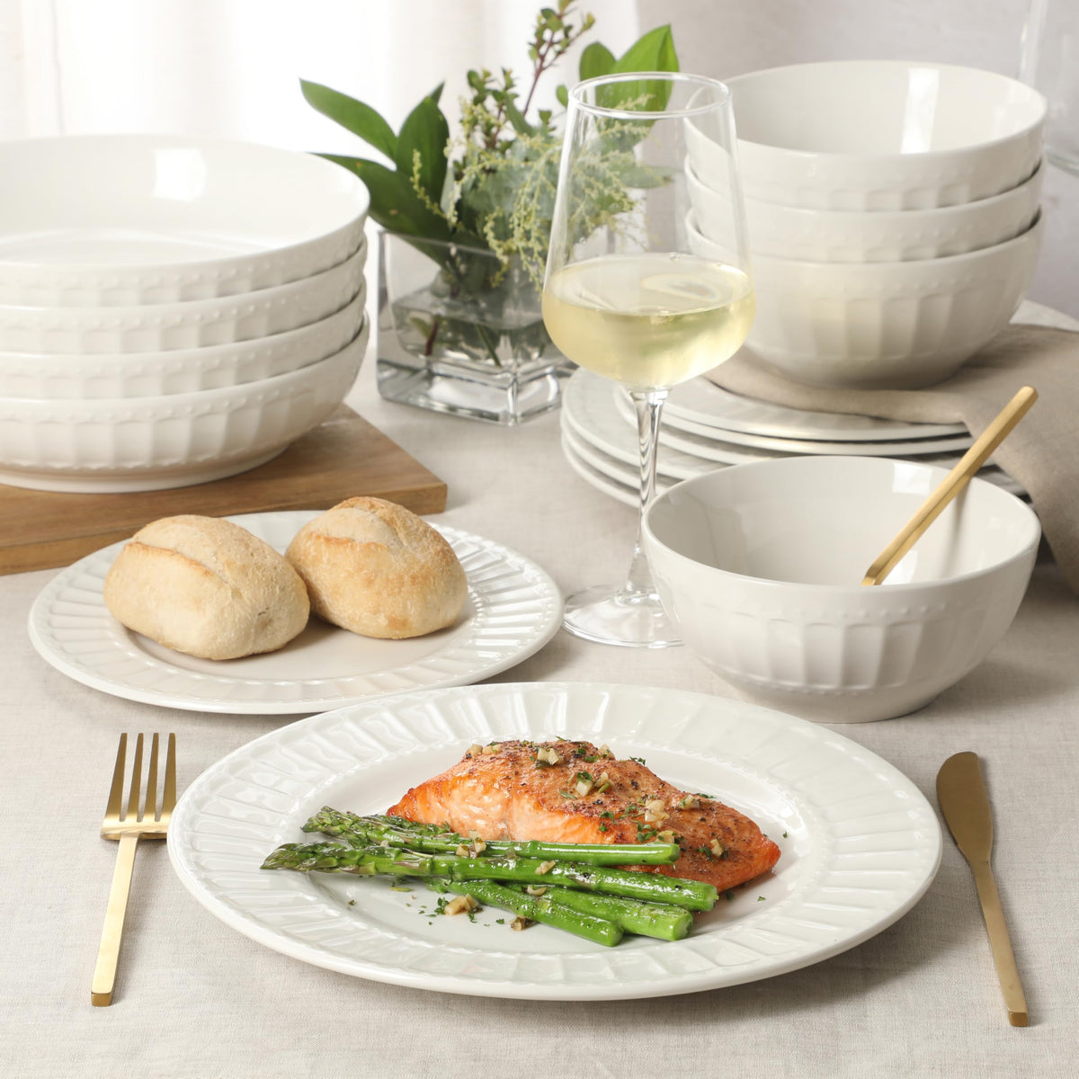 Gibson Home Melbourne embossed-detail bowls add texture to stylish serving.
