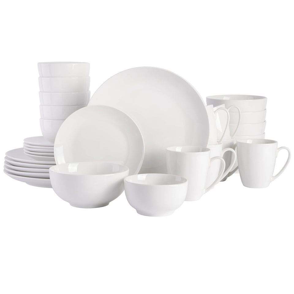Gibson Home Oslo 8-piece dinner plate set in porcelain for everyday meals.