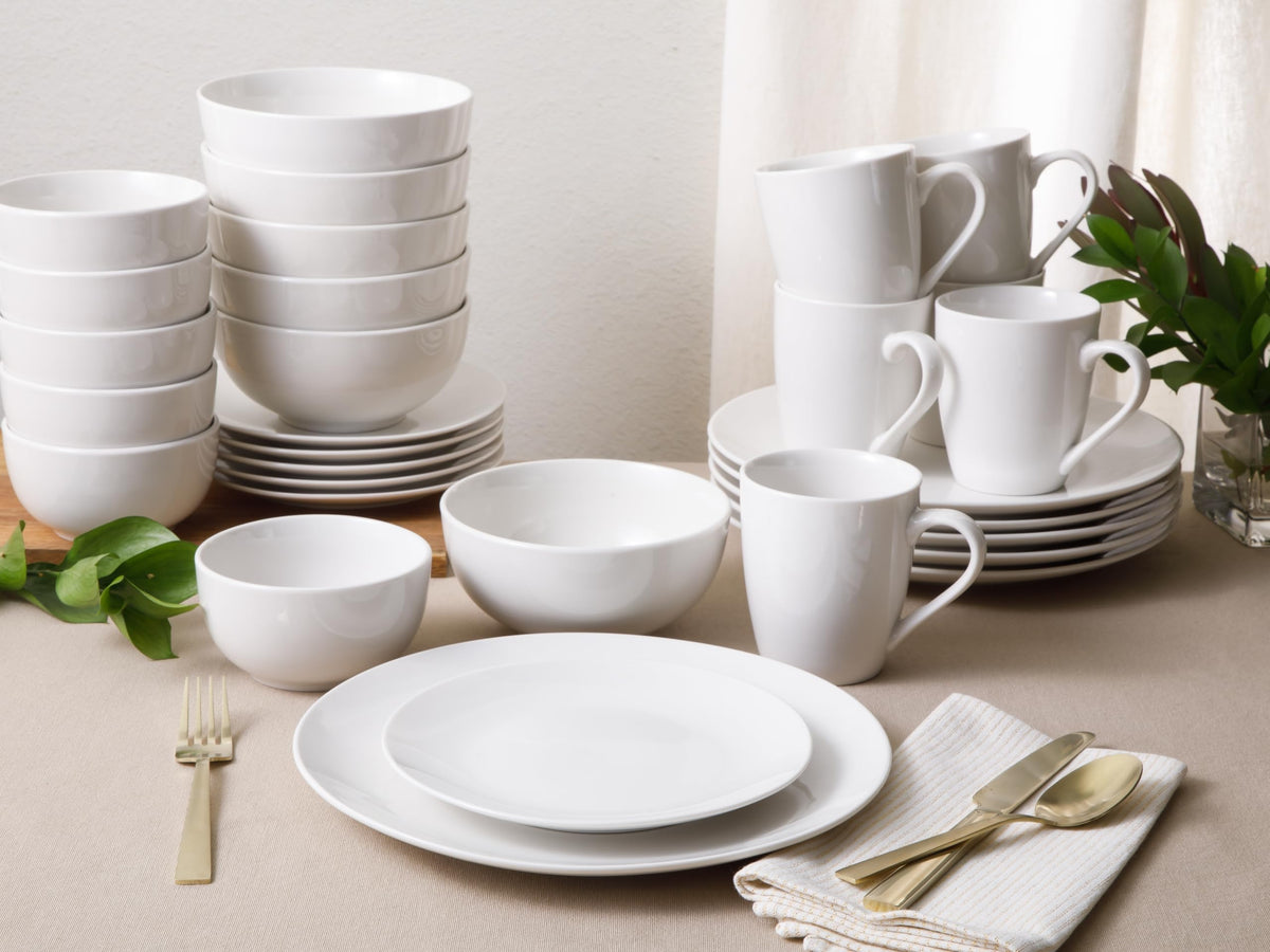 Gibson Home Oslo porcelain is dishwasher and microwave safe for easy cleanup.