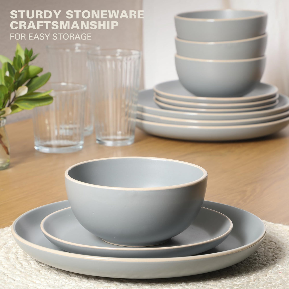 Gibson Home Rockaway stackable design saves cabinet space in small kitchens.