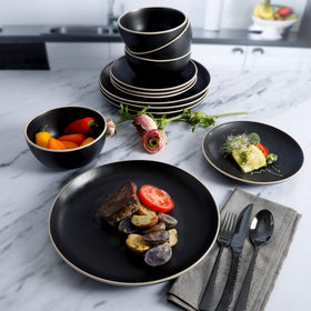 Gibson Home Rockaway stackable plates save cupboard space and simplify hosting.