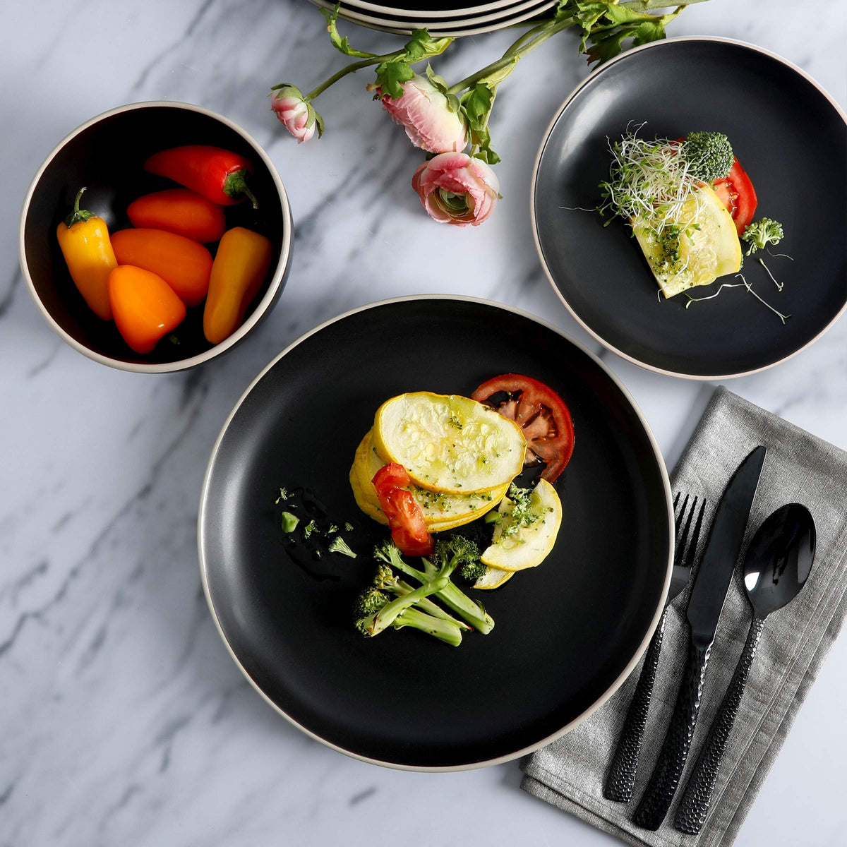 Gibson Home Rockaway table setting demonstrates cohesive, versatile dinnerware for casual meals.