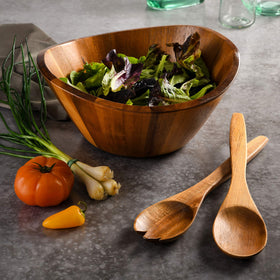 Texture and grain of acacia wood add rustic elegance to the set.