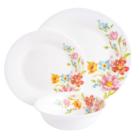 Gibson Home Ultra eight-inch dessert plates with a vibrant floral style