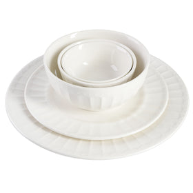 Gibson HomeZen Buffet dinner plates on table for versatile daily dining.