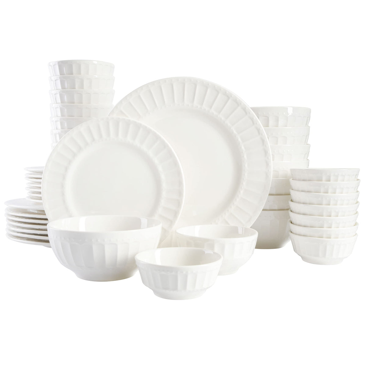 Gibson Home Zen Buffet porcelain dinnerware full set on table, ideal for gatherings.