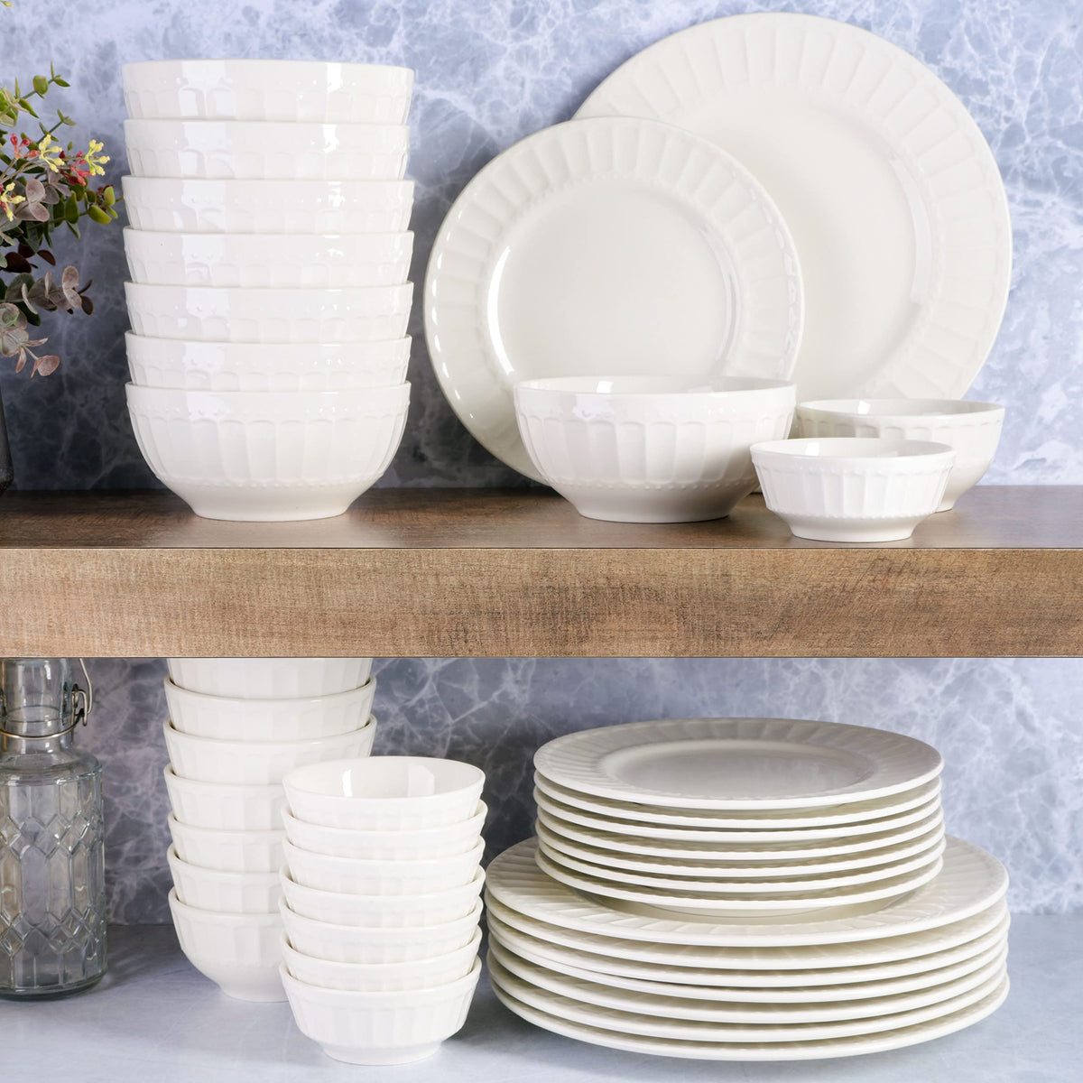 Gibson Home Zen Buffet dishwasher-safe symbol highlights easy cleanup.
