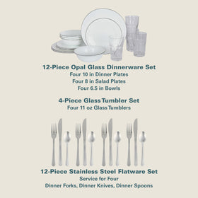 Gibson Home opal glass dinnerware plates showcase modern, durable service