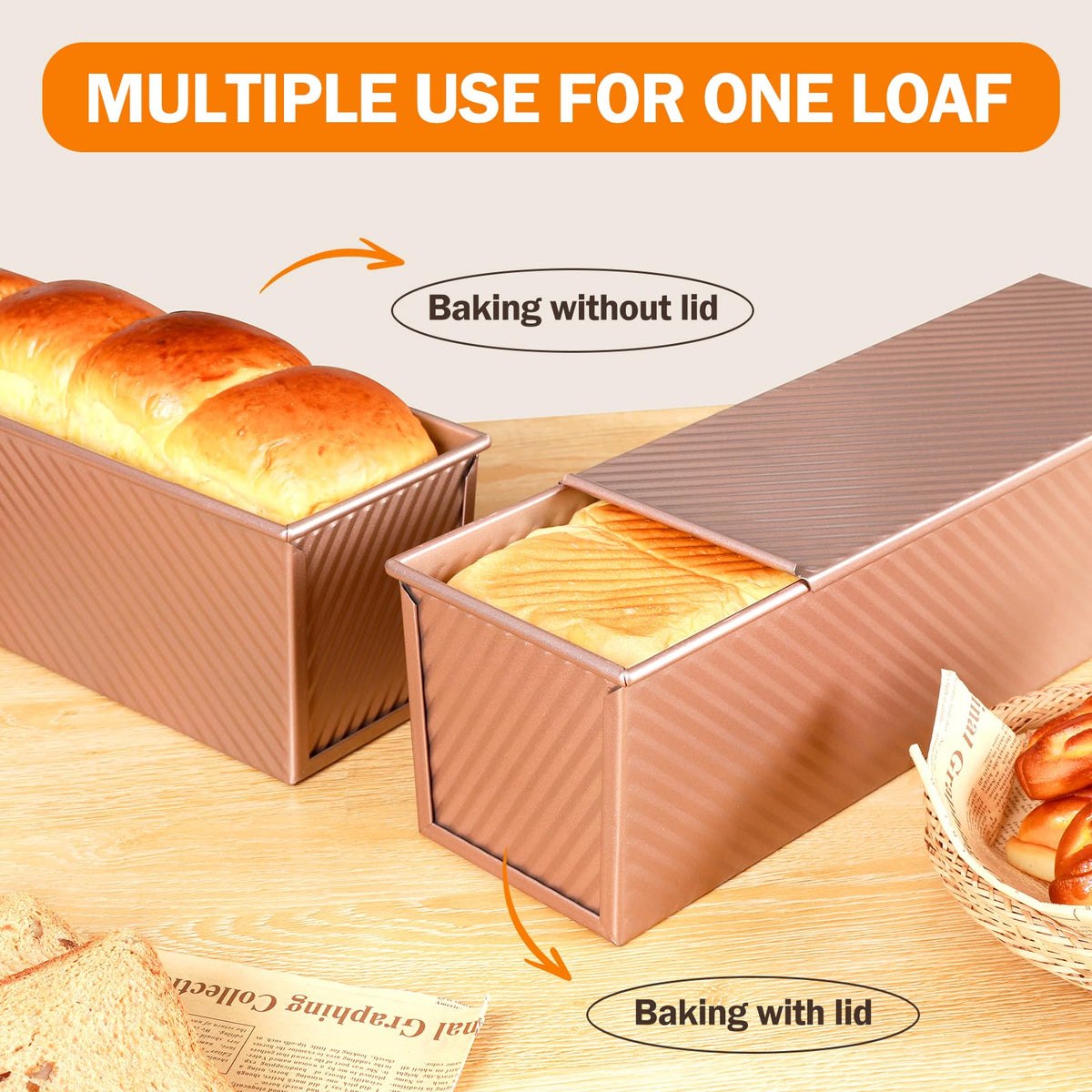 Gicyiit Pullman loaf pan corrugated surface strengthens the pan for durability.