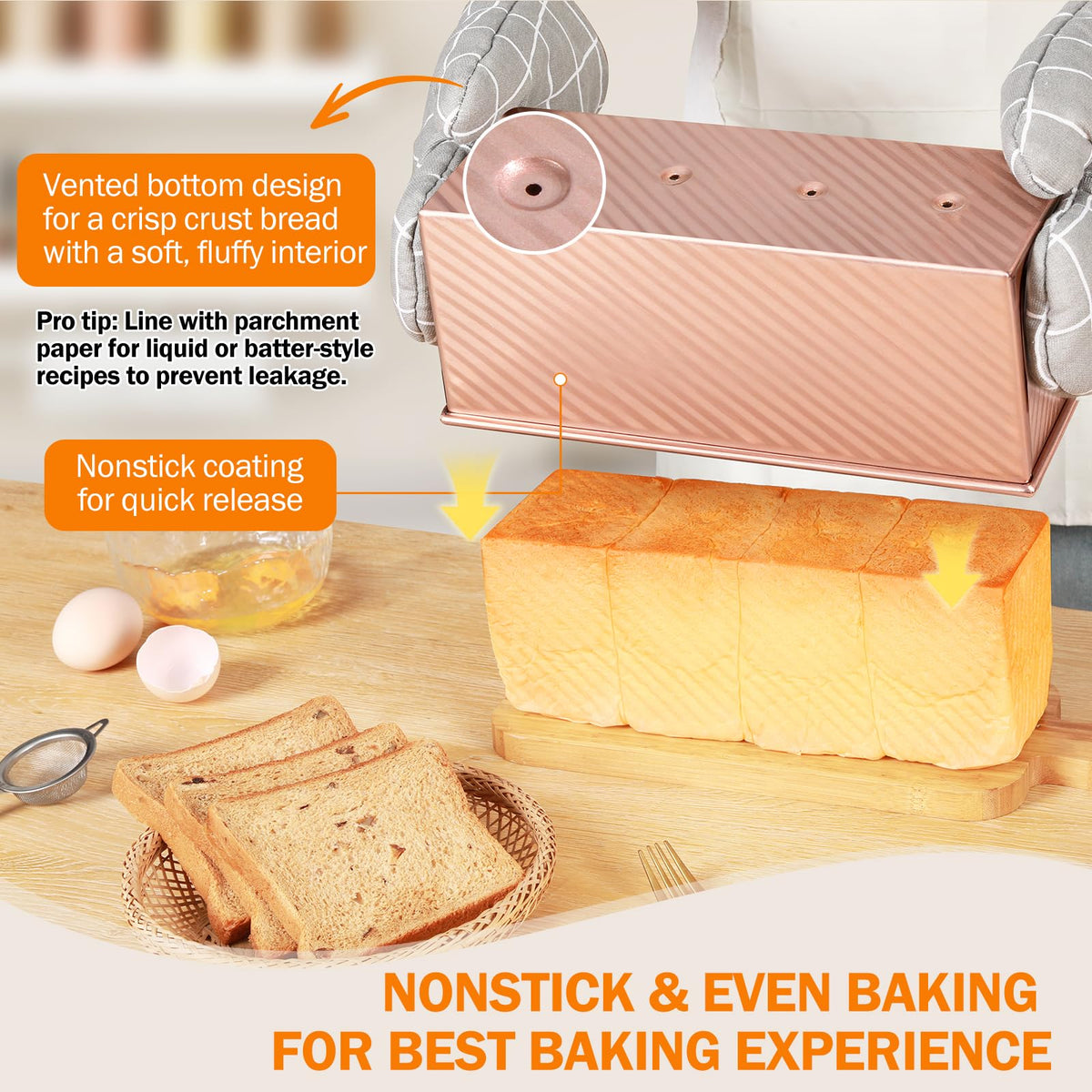 Gicyiit Pullman loaf pan lid-on setup helps bread rise evenly.