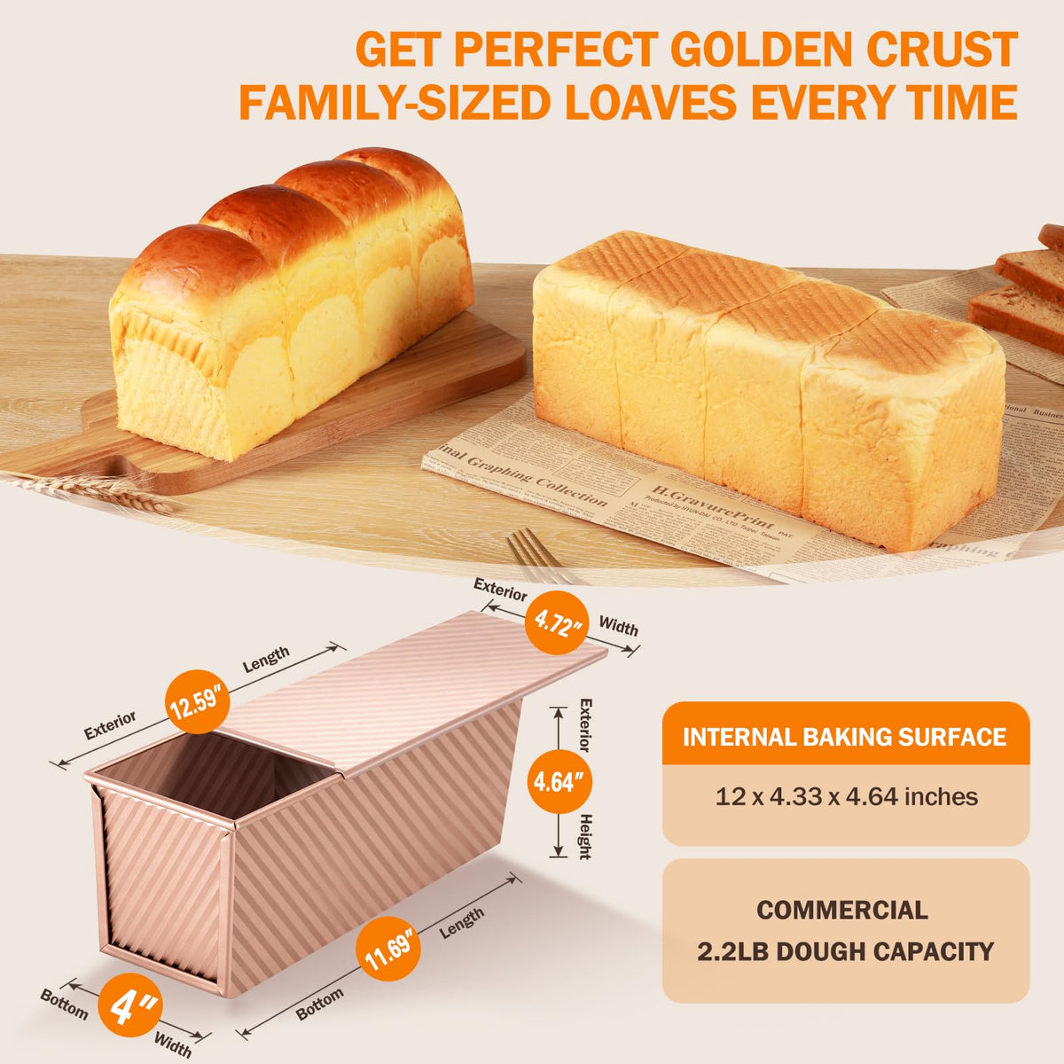 Gicyiit Pullman loaf pan side profile aids even heat distribution for crusty bread.