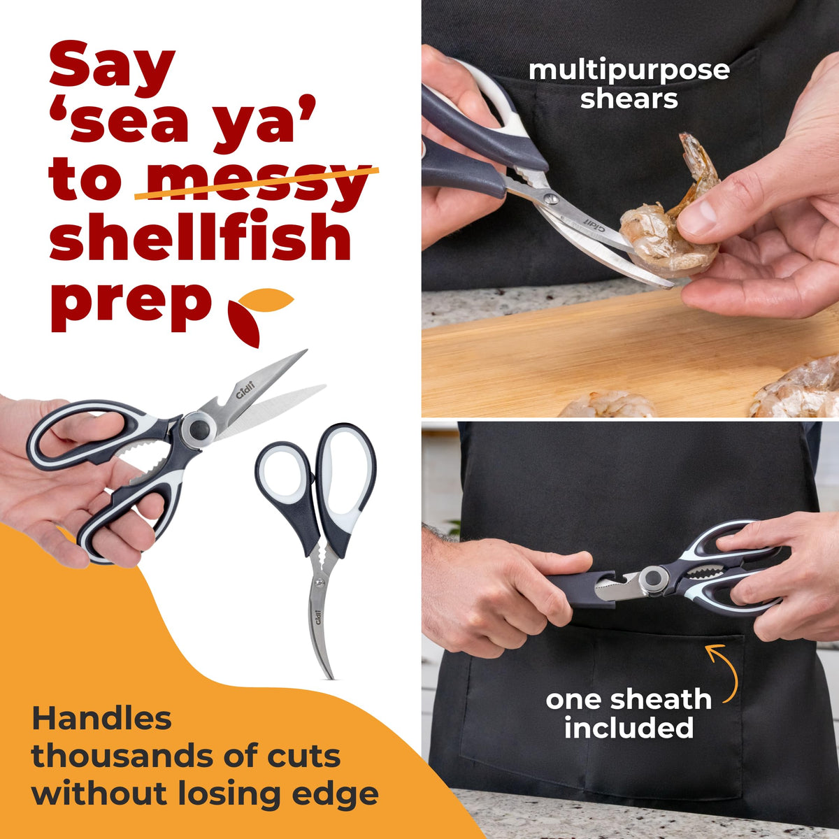 Gidli Kitchen Shears ergonomic PP/TPR handles provide comfortable grip