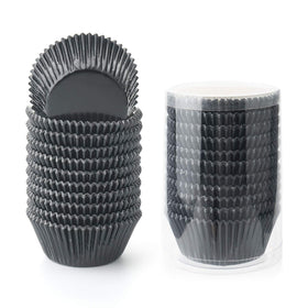 GiFBERA black foil liners with pan-fit design for easy muffin prep.