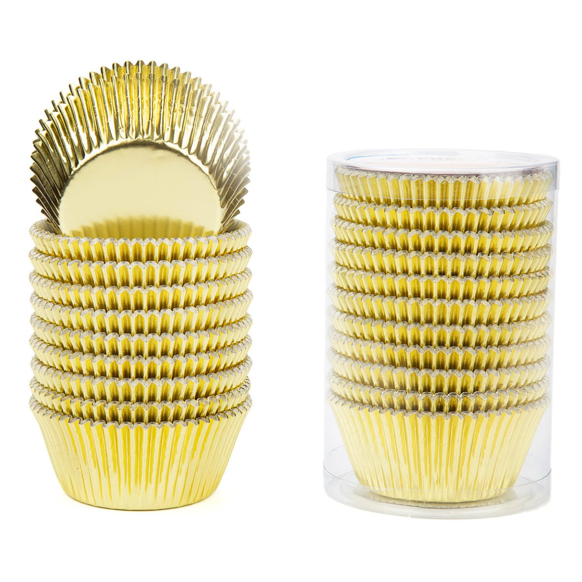 Gifbera gold fluted liners in use for vibrant cupcakes