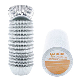 Gifbera mini silver foil cups in packaging keep liners organized for party prep.