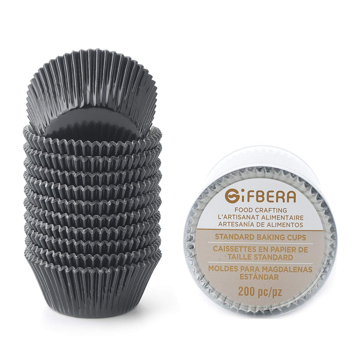 GiFBERA standard black foil cupcake liners pack for uniform baking and clean pans.