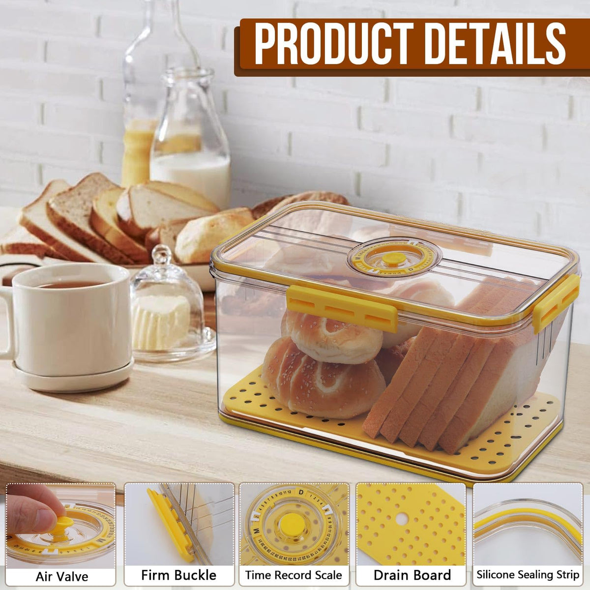 Gifhomfix bread box front view highlights compact counter storage.