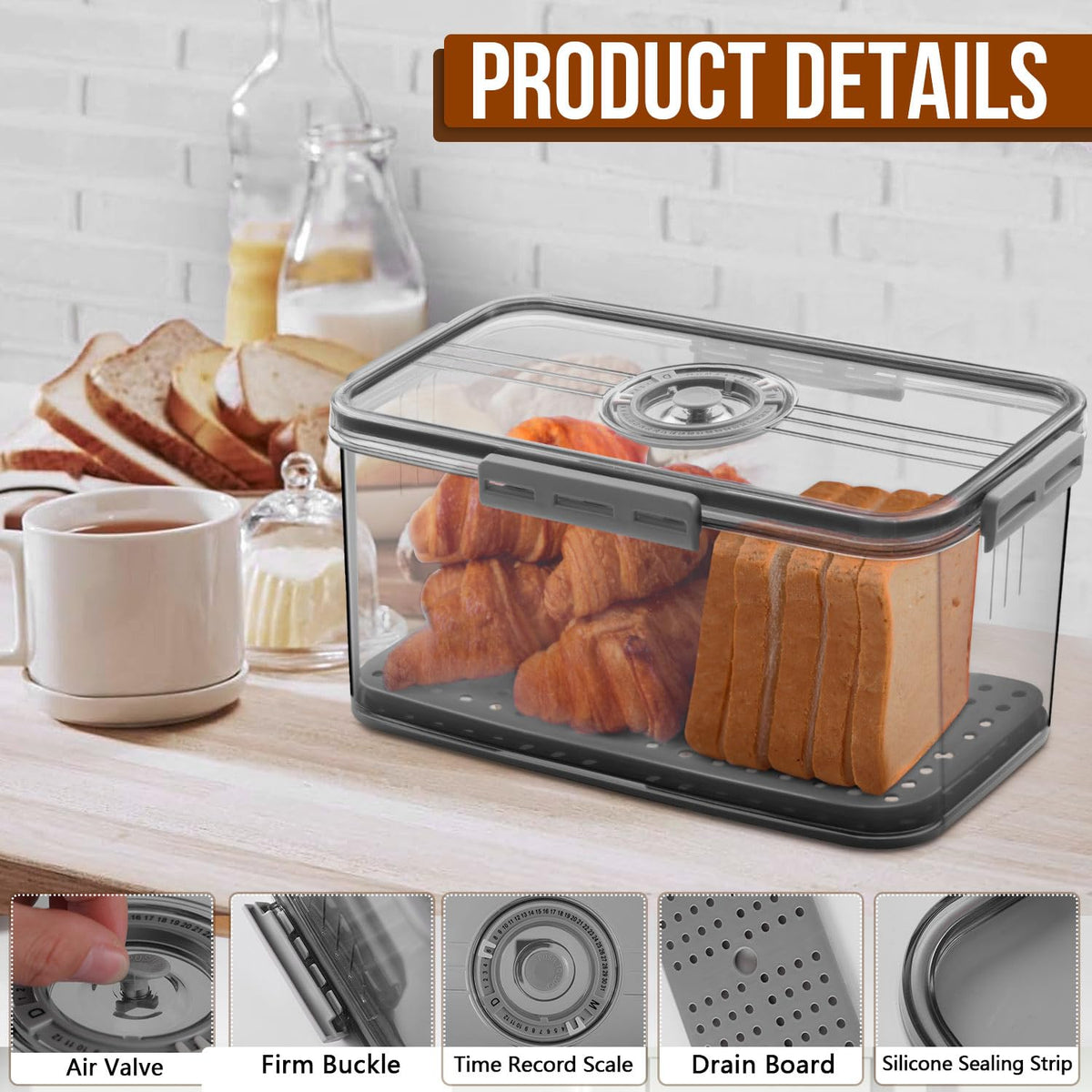 Gifhomfix large-capacity keeper on counter holds bread, muffins, and more.