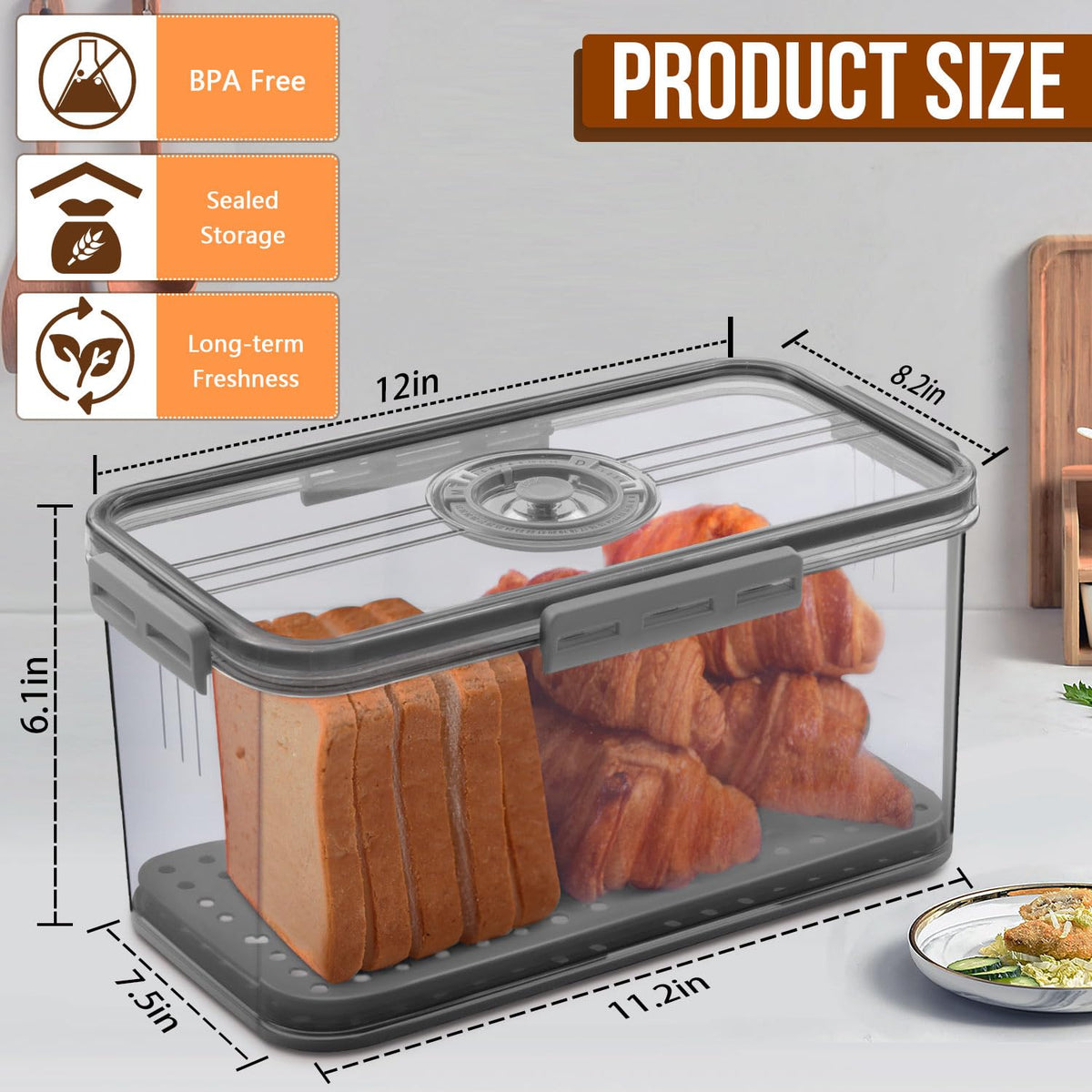Gifhomfix bread box lid showcasing airtight seal keeps bread aromas intact.