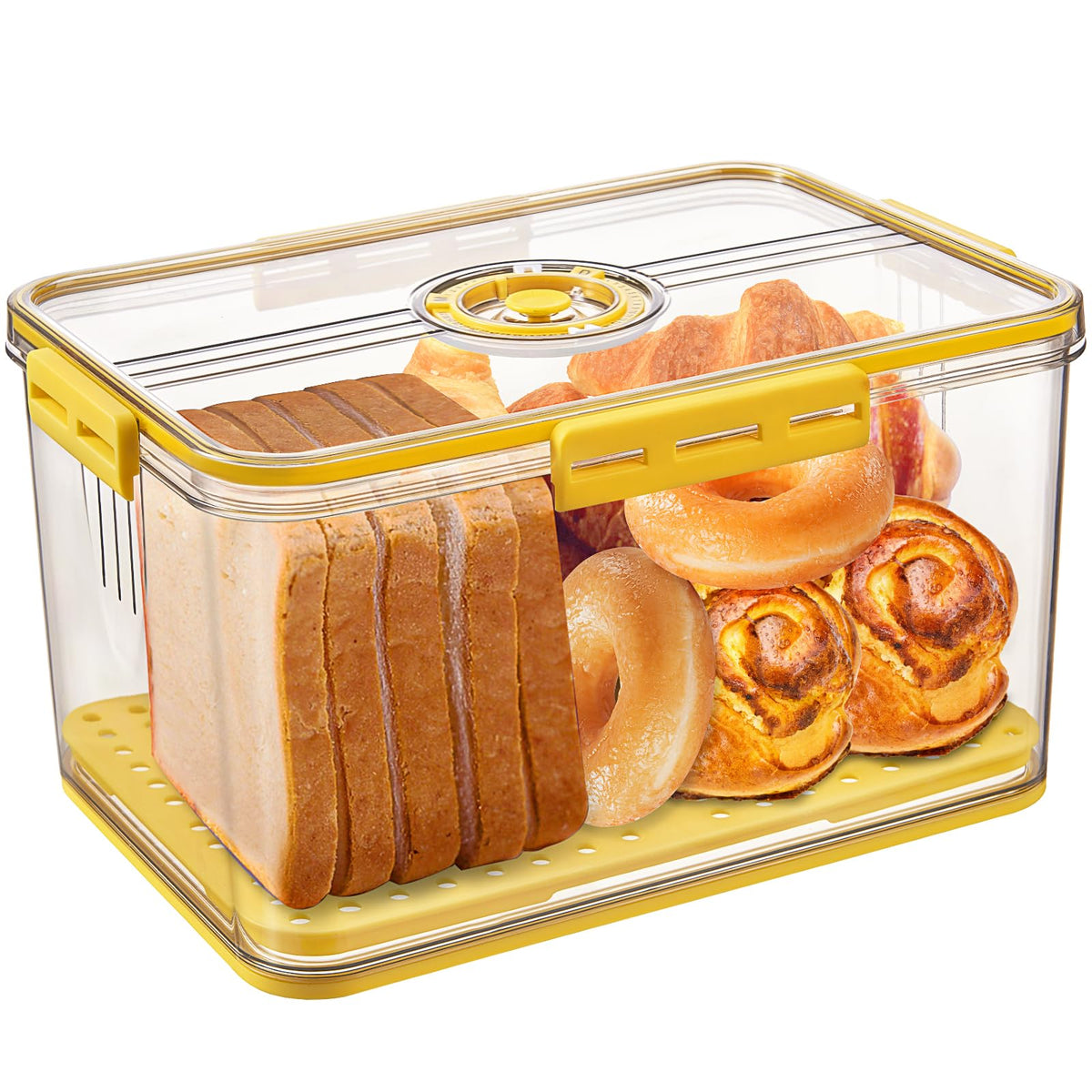 Gifhomfix bread box with lid open for easy access to fresh bread.