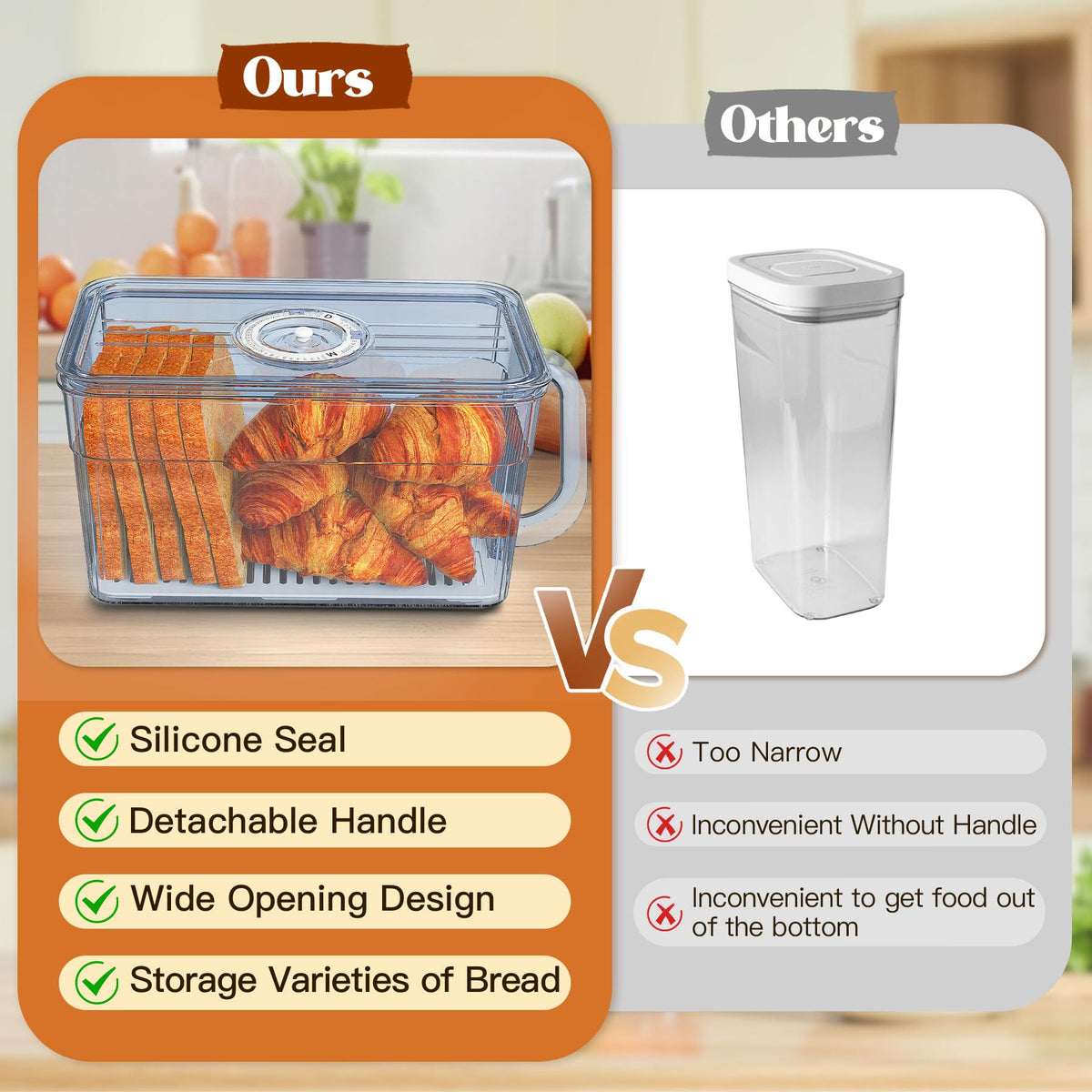 Gifhomfix bread box with silicone seal and air valve balances humidity.