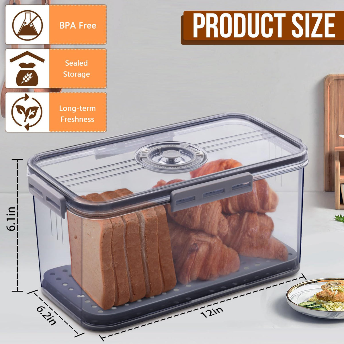Gifhomfix bread box shows storage date with a handy time-record dial.