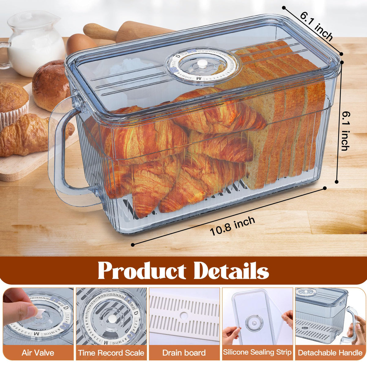 Gifhomfix bread box time-dial helps track storage days and months.